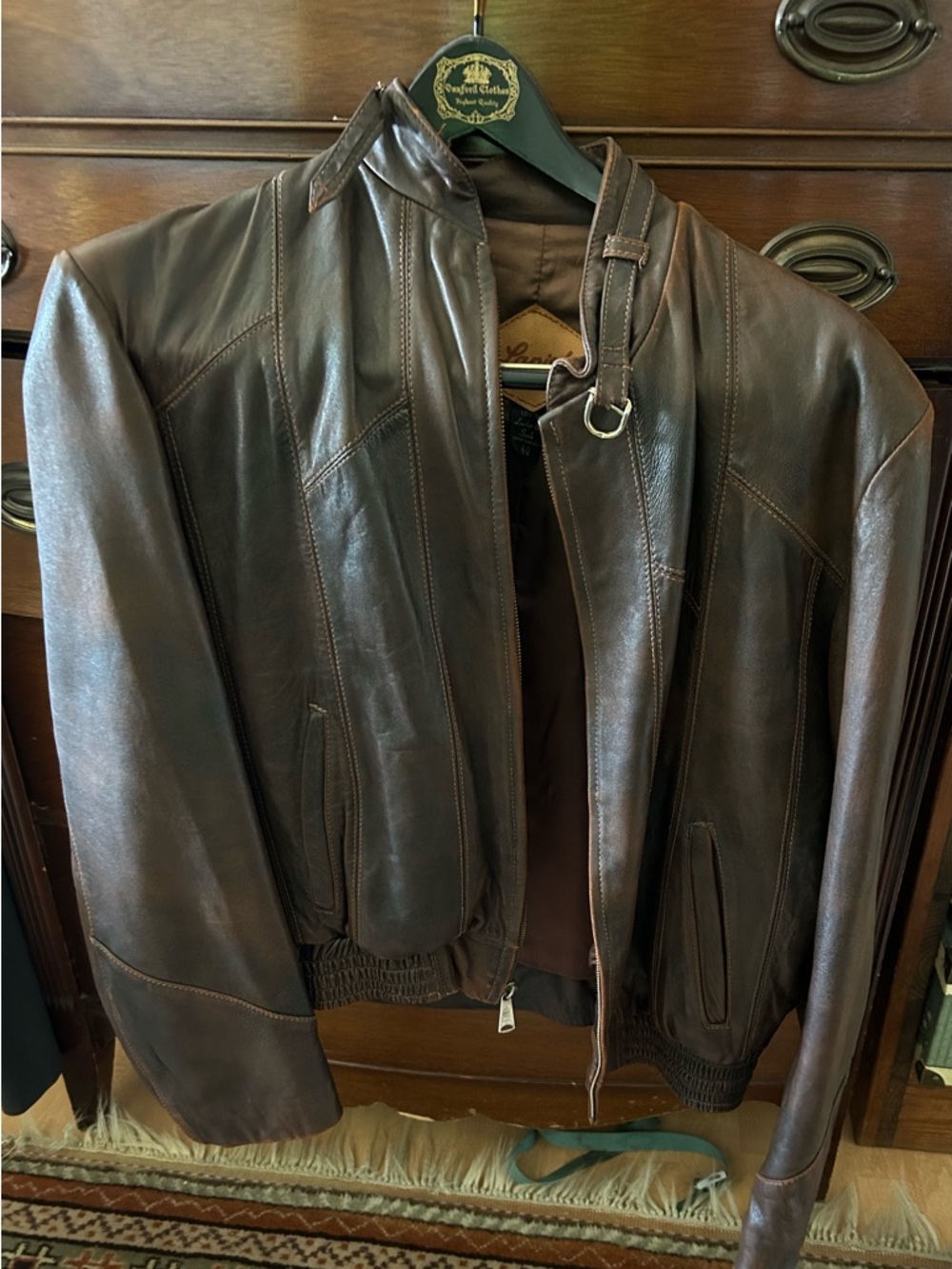 Vintage Leather Bomber Jacket - Brown -